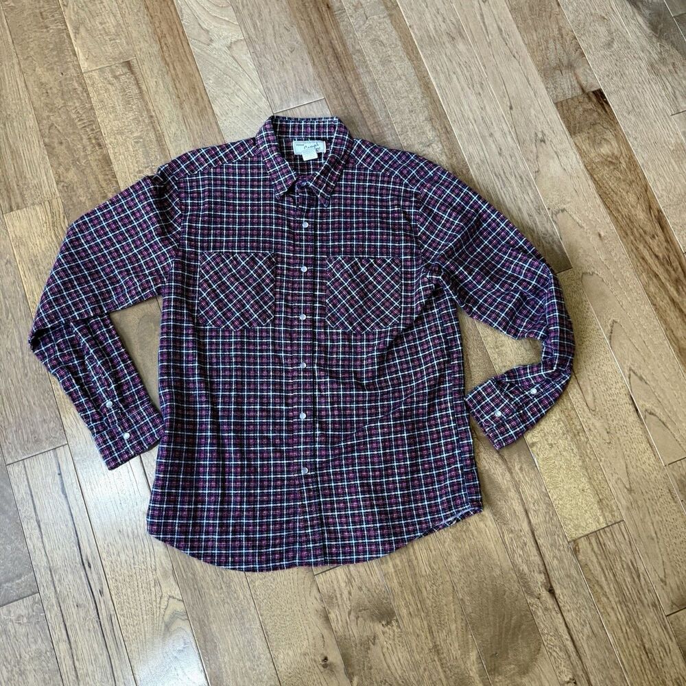 Vtg Pearl Snap Shirt Haband Casual Joe Plaid Printed Flannel Mens Size M Switzer